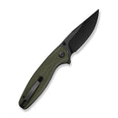 SENCUT Vyrce Flipper & Thumb Stud Knife OD Green G10 Handle (3.49" Black D2 Blade) S25104 - 1 - SENCUT