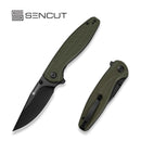 SENCUT Vyrce Flipper & Thumb Stud Knife OD Green G10 Handle (3.49" Black D2 Blade) S25104 - 1 - SENCUT