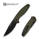 SENCUT Vyrce Flipper & Thumb Stud Knife OD Green G10 Handle (3.49" Black D2 Blade) S25104 Sample1 - SENCUT
