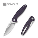 SENCUT Vyrce Flipper & Thumb Stud Knife Purple Canvas Micarta Handle (3.49" Satin Finished D2 Blade) S25104 - 3 - SENCUT