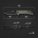 SENCUT Fritch Flipper & Thumb Stud Knife Green Canvas Micarta Handle (2.99" Black Stonewashed 9Cr18MoV Blade) S22014-1