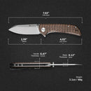 SENCUT Fritch Flipper & Thumb Stud Knife Dark Brown Matrix Micarta Handle (2.99" Stonewashed 9Cr18MoV Blade) S22014-3