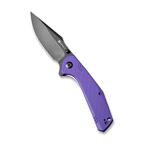 SENCUT Actium Flipper & Thumb Stud Knife Purple G10 Handle (3.46" Black Stonewashed D2 Blade) SA02D - SENCUT