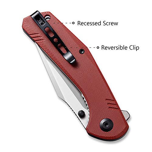 SENCUT Actium Flipper & Thumb Stud Knife Burgundy G10 Handle (3.46" Satin D2 Blade) SA02A - SENCUT