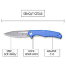 SENCUT CITIUS Flipper & Manual Thumb Knife Blue G10 Handle (3.3" Gray Stonewashed 9Cr18MoV Blade) SA01D - SENCUT