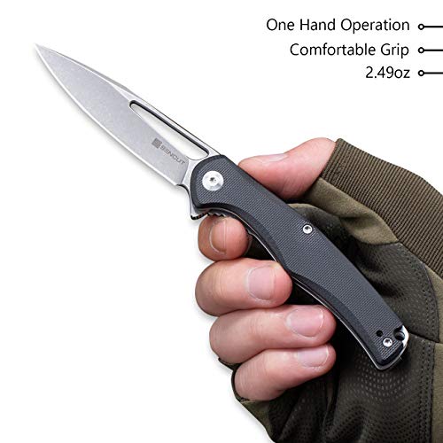 SENCUT CITIUS Flipper & Manual Thumb Knife Black G10 Handle (3.3" Gray Stonewashed 9Cr18MoV Blade) SA01F - SENCUT