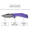 SENCUT Actium Flipper & Thumb Stud Knife Purple G10 Handle (3.46" Black Stonewashed D2 Blade) SA02D - SENCUT