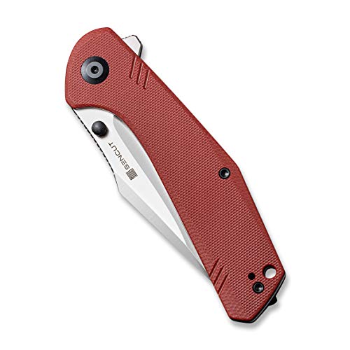 SENCUT Actium Flipper & Thumb Stud Knife Burgundy G10 Handle (3.46" Satin D2 Blade) SA02A - SENCUT