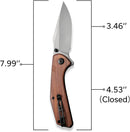 SENCUT Actium Flipper & Thumb Stud Knife Cuibourtia Wood Handle (3.46" Gray Stonewashed D2 Blade) SA02F - SENCUT