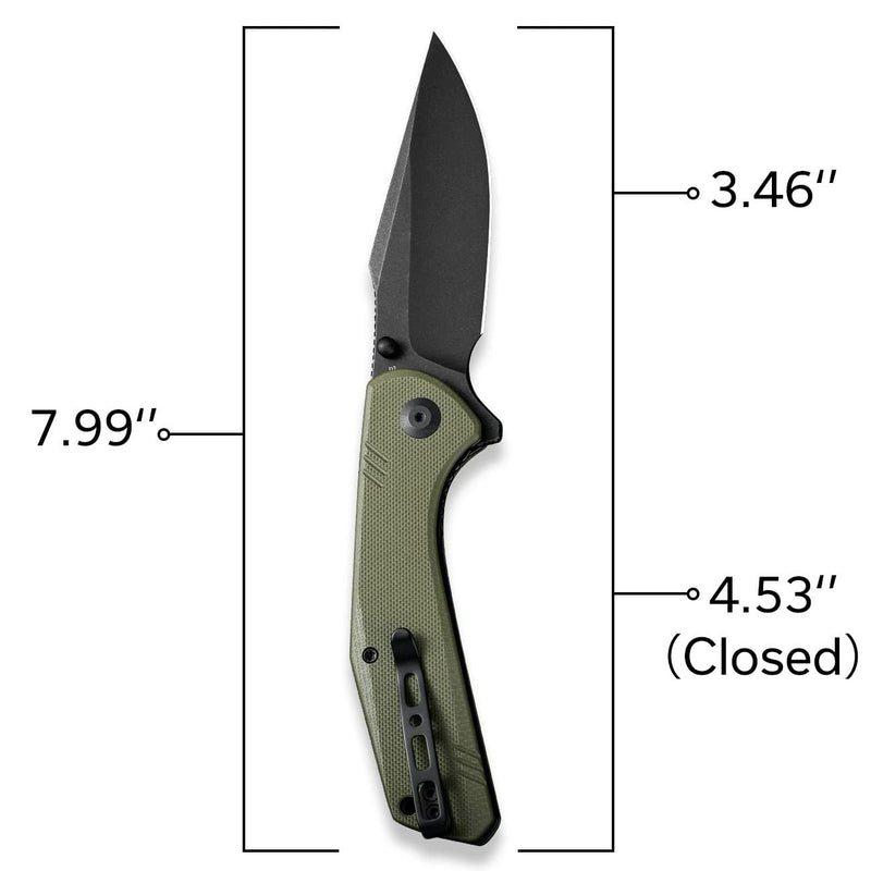 SENCUT Actium Flipper & Thumb Stud Knife OD Green G10 Handle (3.46" Black Stonewashed D2 Blade) SA02E - SENCUT