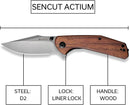 SENCUT Actium Flipper & Thumb Stud Knife Cuibourtia Wood Handle (3.46" Gray Stonewashed D2 Blade) SA02F - SENCUT