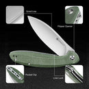 SENCUT San Angelo Flipper Knife Green Micarta Handle (3.48" Satin 9Cr18MoV Blade) S21003-3 - SENCUT