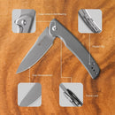 SENCUT Tynan Flipper Knife Gray Stonwashed Stainless Steel Handle (3.18" Gray Stonewashed 10Cr15CoMoV Blade) SA10B - SENCUT