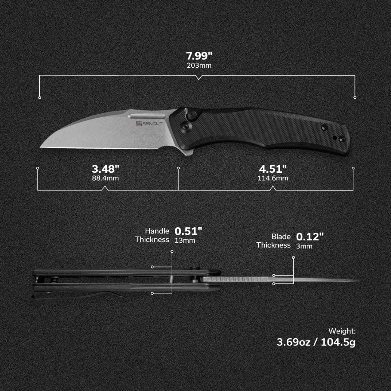 SENCUT Watauga Flipper & Button Lock Knife G10 Handle D2 Blade