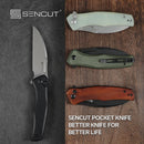 SENCUT Watauga Flipper & Button Lock Knife Black G10 Handle (3.48" Stonewashed D2 Blade) S21011-1 - SENCUT