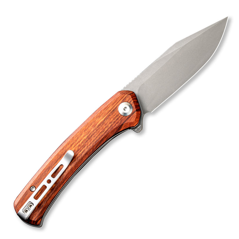 SENCUT Snap Flipper Knife Cuibourtia Wood Handle (3.48" Gray Stonewashed 9Cr18MoV Blade) SA05D - SENCUT