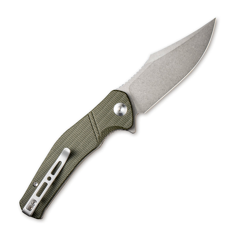 SENCUT Episode Flipper Knife Green Micarta Handle (3.48" Stonewashed 9Cr18MoV Blade) SA04E - SENCUT