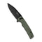 SENCUT Sachse Flipper & Button Lock & Thumb Stud Knife Green Micarta Handle (3.47" Black Stonewashed 9Cr18MoV Blade) S21007-2