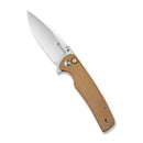 SENCUT Sachse Flipper & Button Lock & Thumb Stud Knife Brown Micarta Handle (3.47" Satin Finished 9Cr18MoV Blade) S21007-3