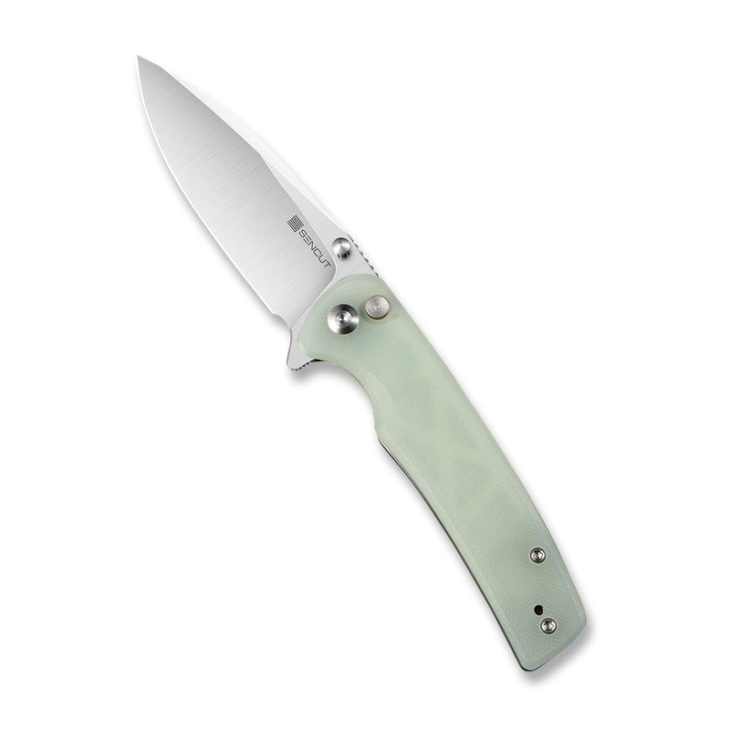SENCUT Sachse Flipper & Button Lock & Thumb Stud Knife Natural Micarta Handle (3.47" Satin Finished 9Cr18MoV Blade) S21007-4