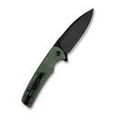 SENCUT Sachse Flipper & Button Lock & Thumb Stud Knife Green Micarta Handle (3.47" Black Stonewashed 9Cr18MoV Blade) S21007-2