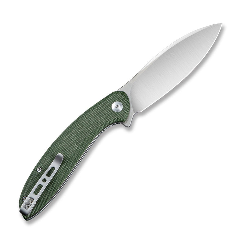 SENCUT San Angelo Flipper Knife Green Micarta Handle (3.48" Satin 9Cr18MoV Blade) S21003-3 - SENCUT