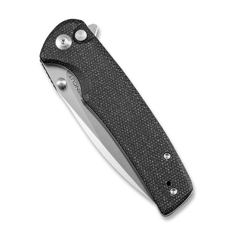 SENCUT Sachse Flipper & Button Lock & Thumb Stud Knife Black Micarta Handle (3.47" Satin Finished 9Cr18MoV Blade) S21007-1