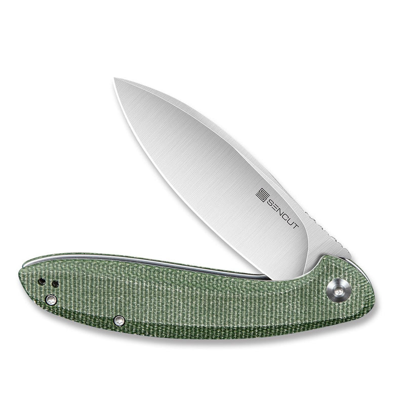 SENCUT San Angelo Flipper Knife Green Micarta Handle (3.48" Satin 9Cr18MoV Blade) S21003-3 - SENCUT