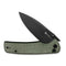 SENCUT Sachse Flipper & Button Lock & Thumb Stud Knife Green Micarta Handle (3.47" Black Stonewashed 9Cr18MoV Blade) S21007-2