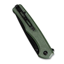 SENCUT Crowley Flipper & Button Lock & Thumb Stud Knife Green Micarta Handle (3.48" Black Stonewashed D2 Blade) S21012-3