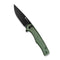 SENCUT Crowley Flipper & Button Lock & Thumb Stud Knife Green Micarta Handle (3.48" Black Stonewashed D2 Blade) S21012-3
