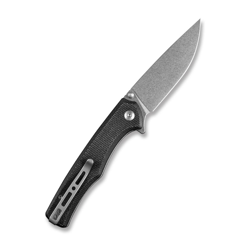 SENCUT Crowley Flipper & Button Lock & Thumb Stud Knife Black Micarta Handle (3.48" Stonewashed D2 Blade) S21012-2 - SENCUT