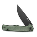 SENCUT Crowley Flipper & Button Lock & Thumb Stud Knife Green Micarta Handle (3.48" Black Stonewashed D2 Blade) S21012-3