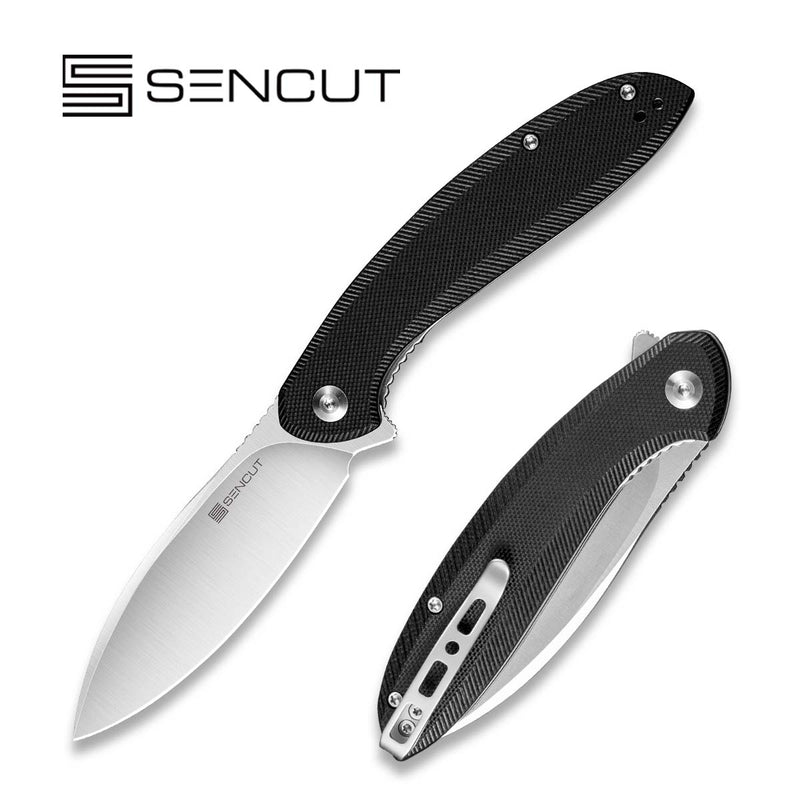 SENCUT San Angelo Flipper Knife Black G10 Handle (3.48" Satin 9Cr18MoV Blade) S21003-1 - SENCUT