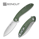 SENCUT San Angelo Flipper Knife Green Micarta Handle (3.48" Satin 9Cr18MoV Blade) S21003-3 - SENCUT