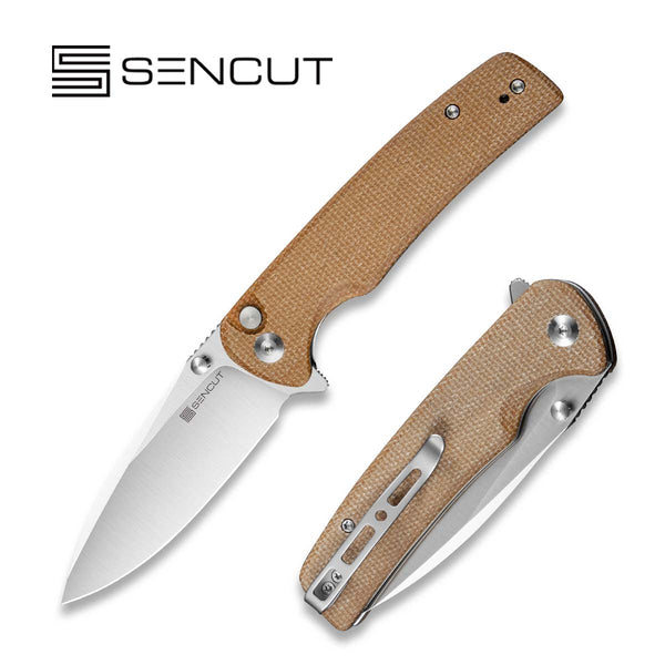 SENCUT Sachse Flipper & Button Lock & Thumb Stud Knife Micarta