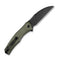 SENCUT Watauga Flipper & Button Lock Knife Dark Green Canvas Micarta Handle (3.48" Black Stonewashed D2 Blade) S21011-2