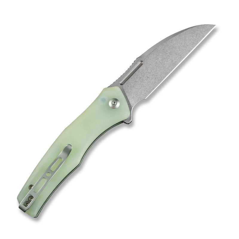 SENCUT Watauga Flipper & Button Lock Knife Natural G10 Handle (3.48" Stonewashed D2 Blade) S21011-3 - SENCUT