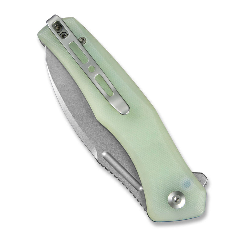 SENCUT Watauga Flipper & Button Lock Knife Natural G10 Handle (3.48" Stonewashed D2 Blade) S21011-3 - SENCUT