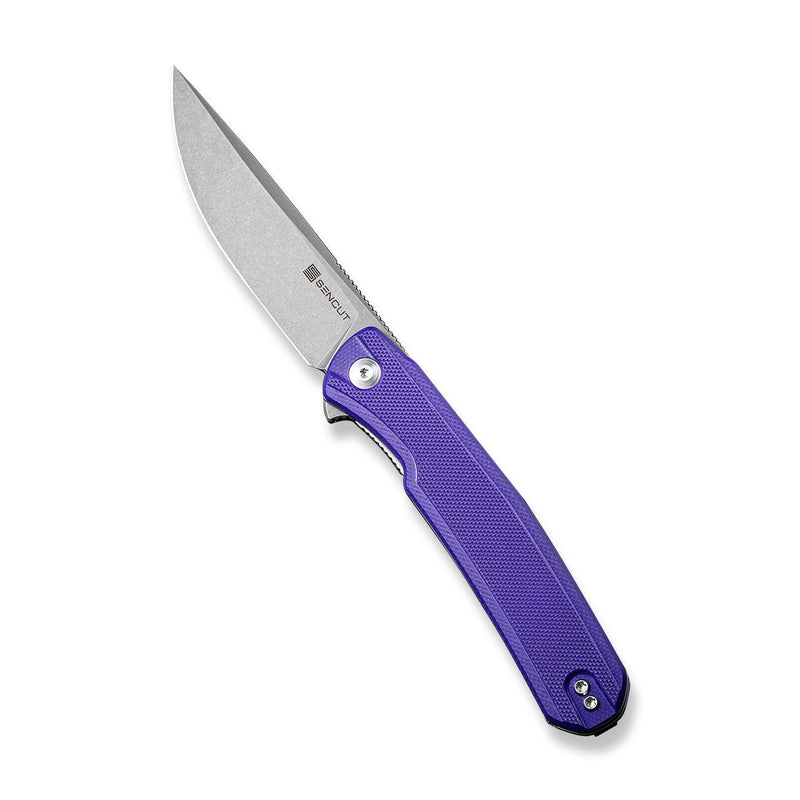SENCUT Scitus Flipper Knife Purple G10 Handle (3.47" Gray Stonewashed D2 Blade) S21042-2 - SENCUT