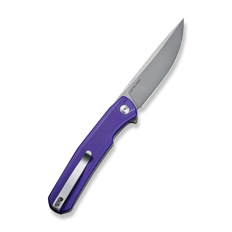 SENCUT Scitus Flipper Knife Purple G10 Handle (3.47" Gray Stonewashed D2 Blade) S21042-2 - SENCUT