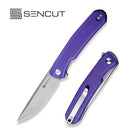 SENCUT Scitus Flipper Knife Purple G10 Handle (3.47" Gray Stonewashed D2 Blade) S21042-2 - SENCUT