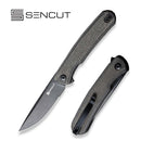 SENCUT Scitus Flipper Knife Dark Green Canvas Micarta Handle (3.47" Black Stonewashed D2 Blade) S21042-3 - SENCUT