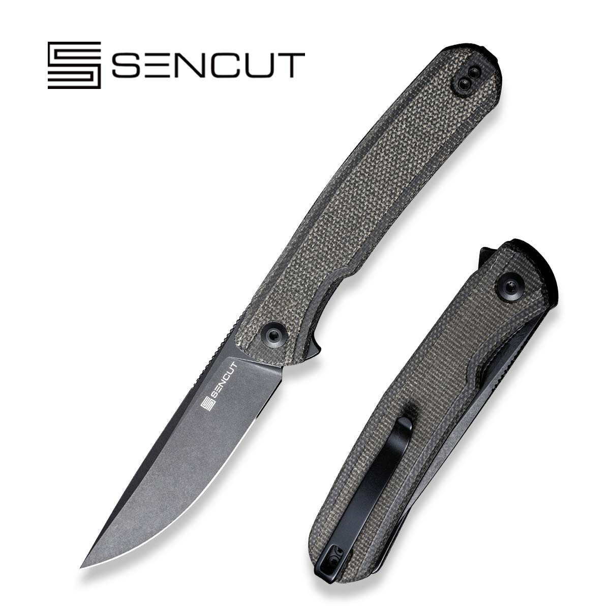 SENCUT Scitus Flipper Knife Dark Green Canvas Micarta Handle (3.47 ...