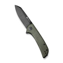 SENCUT Fritch Flipper & Thumb Stud Knife Green Canvas Micarta Handle (2.99" Black Stonewashed 9Cr18MoV Blade) S22014-1