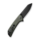 SENCUT Fritch Flipper & Thumb Stud Knife Green Canvas Micarta Handle (2.99" Black Stonewashed 9Cr18MoV Blade) S22014-1