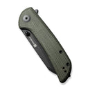 SENCUT Fritch Flipper & Thumb Stud Knife Green Canvas Micarta Handle (2.99" Black Stonewashed 9Cr18MoV Blade) S22014-1