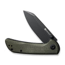 SENCUT Fritch Flipper & Thumb Stud Knife Green Canvas Micarta Handle (2.99" Black Stonewashed 9Cr18MoV Blade) S22014-1