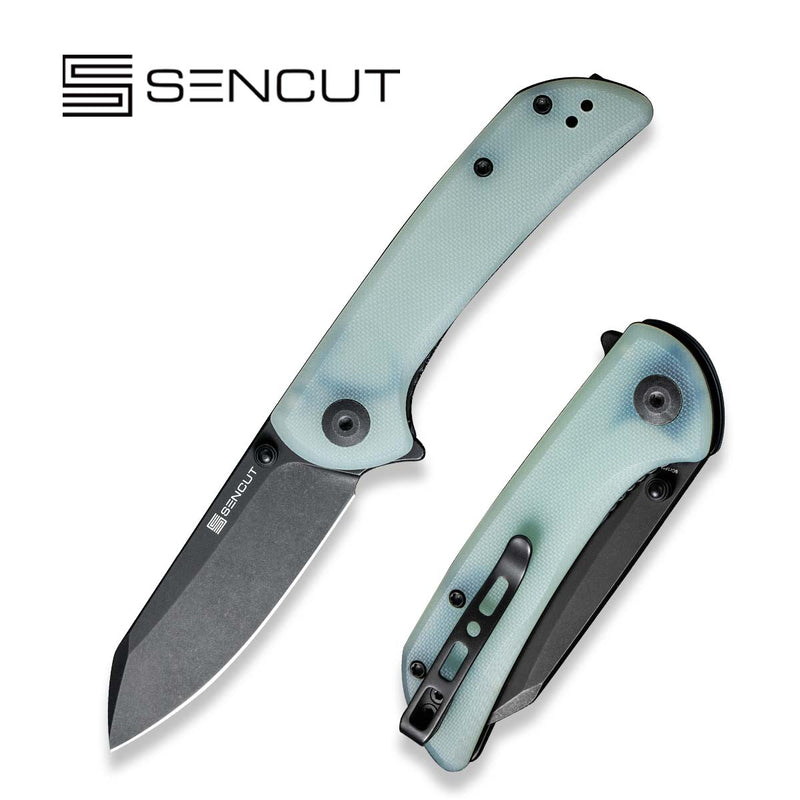 SENCUT Fritch Flipper & Thumb Stud Knife Natural G10 Handle (2.99" Black Stonewashed 9Cr18MoV Blade) S22014-2 - SENCUT