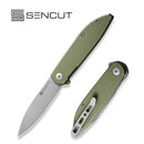 SENCUT Bocll II Flipper Knife OD Green G10 Handle (2.96" Gray Stonewashed D2 Blade) S22019-4 - SENCUT